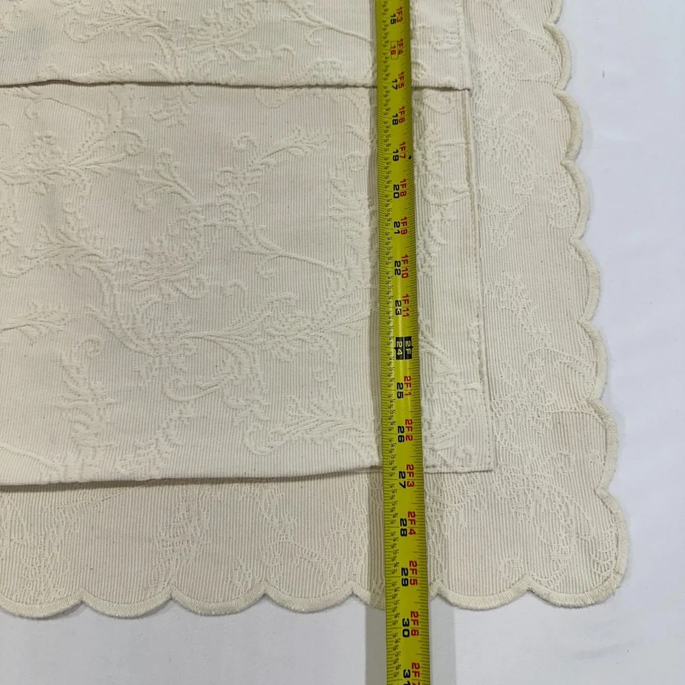 Vintage Matelasse Cotton Pillow Shams Standard Cream Scalloped Edge Cottagecore